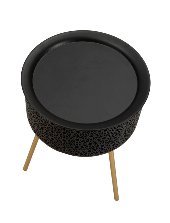 Petite table ronde noire avec pieds en métal doré