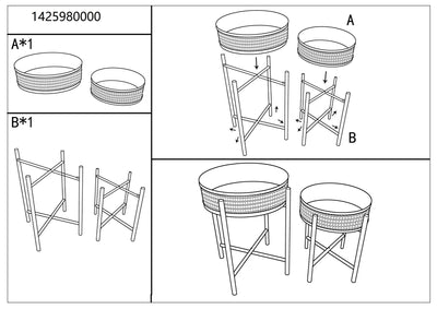 Lot de 2 tables d'appoint rondes avec plateau en bois et base en métal – Fuji