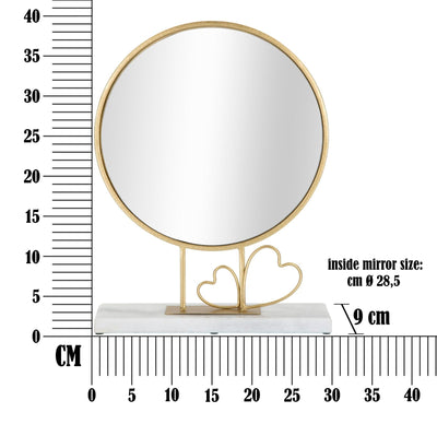 Miroir de table rond en métal avec petit cœur