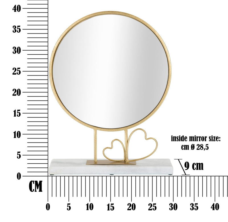 Miroir de table rond en métal avec petit cœur