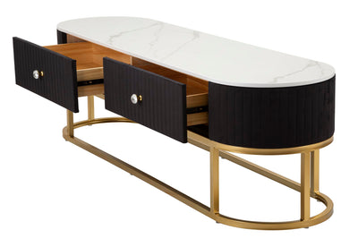 Meuble TV en bois noir avec base dorée – Montpellier Meuble moderne