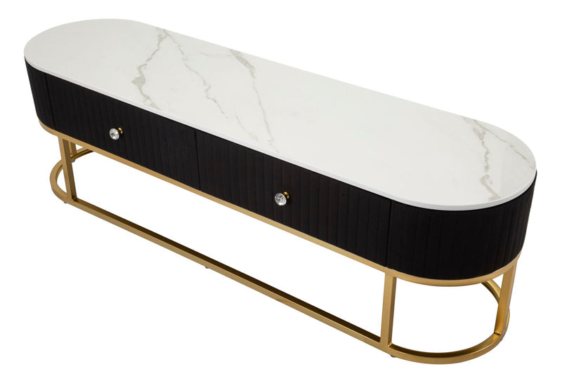 Meuble TV en bois noir avec base dorée – Montpellier Meuble moderne