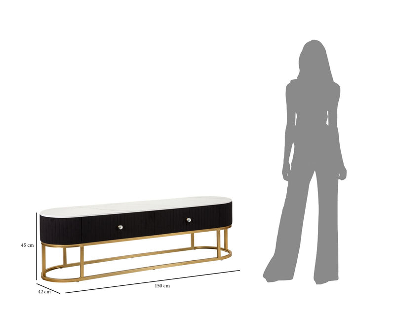 Meuble TV en bois noir avec base dorée – Montpellier Meuble moderne