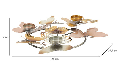Bougeoir avec 4 fleurs et papillons en métal