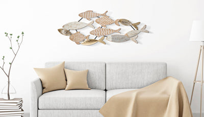 Décoration murale en métal et bois en forme de poisson