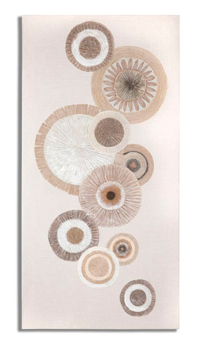 Peinture sur toile beige avec cercles géométriques