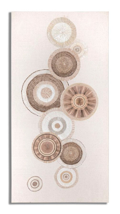 Peinture sur toile beige avec cercles géométriques