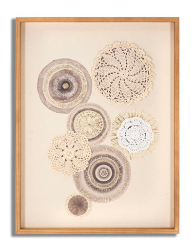 Peinture sur toile beige avec cercles géométriques