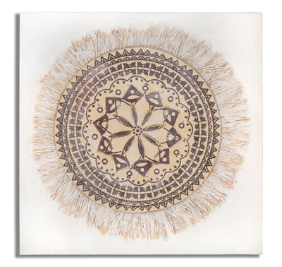 Peinture sur toile beige avec motif géométrique Mandala Circle