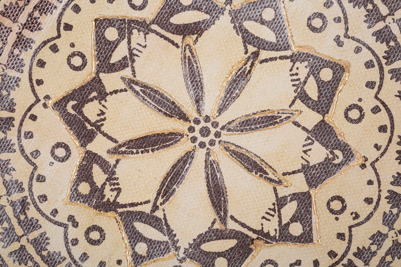 Peinture sur toile beige avec motif géométrique Mandala Circle