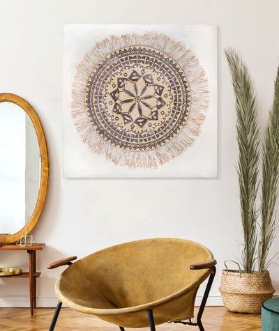 Peinture sur toile beige avec motif géométrique Mandala Circle