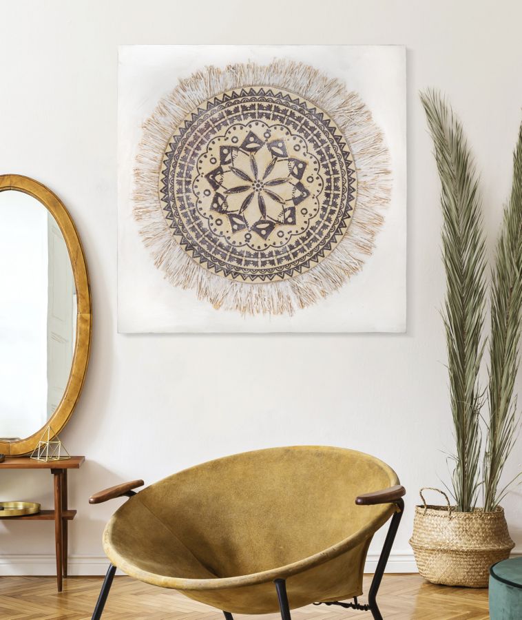 Peinture sur toile beige avec motif géométrique Mandala Circle