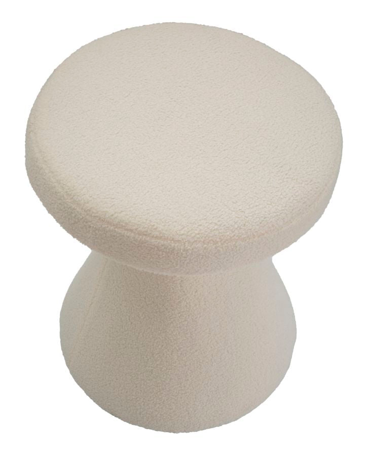 Table basse ronde rembourrée crème avec détails dorés