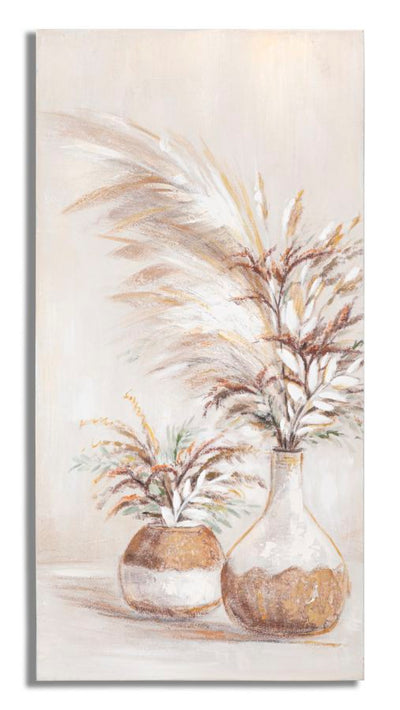 Vase avec fleurs beige - peinture sur toile moderne