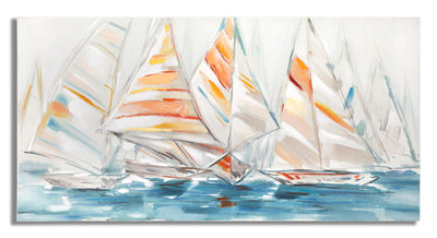 Peinture abstraite moderne sur toile représentant un bateau à voile