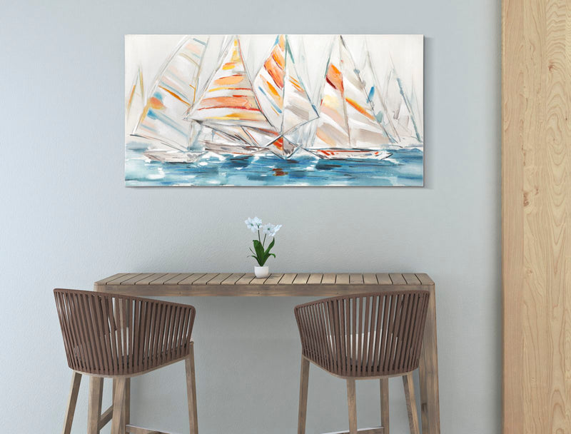 Peinture abstraite moderne sur toile représentant un bateau à voile