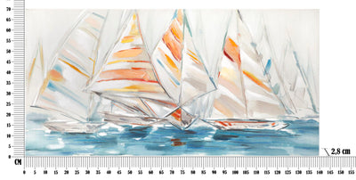 Peinture abstraite moderne sur toile représentant un bateau à voile