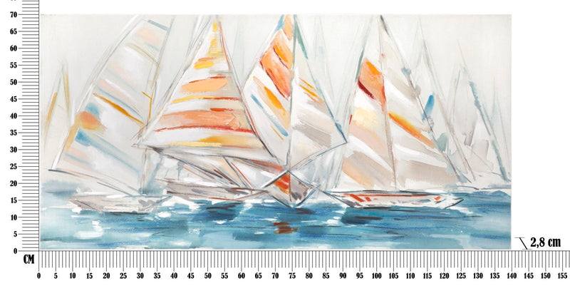 Peinture abstraite moderne sur toile représentant un bateau à voile