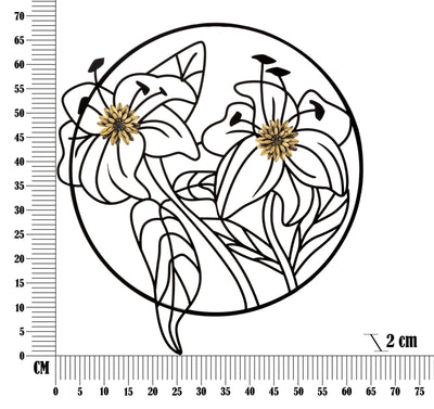 Décoration murale avec fleurs en métal dans un cadre rond