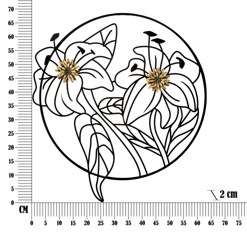 Décoration murale avec fleurs en métal dans un cadre rond