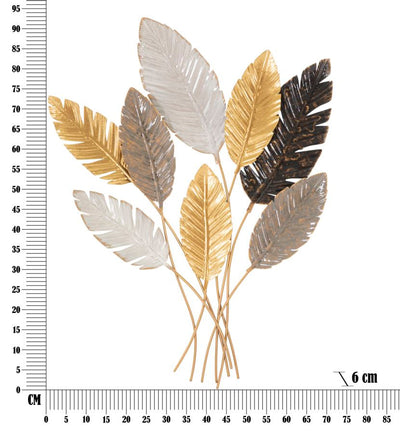 Décoration murale en forme de bouquet de feuilles tropicales métallisées