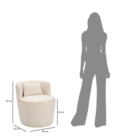 Fauteuil rond crème avec coussin et détails dorés