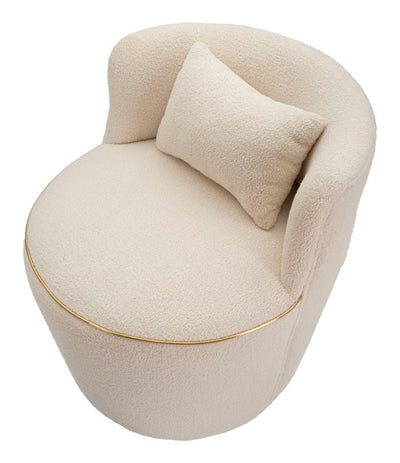 Fauteuil rond crème avec coussin et détails dorés