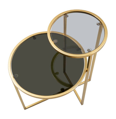 Table d'appoint ronde à 2 niveaux – Structure en métal doré