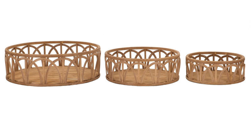 Lot de 3 plateaux de service en rotin – Collection décorative Fuji
