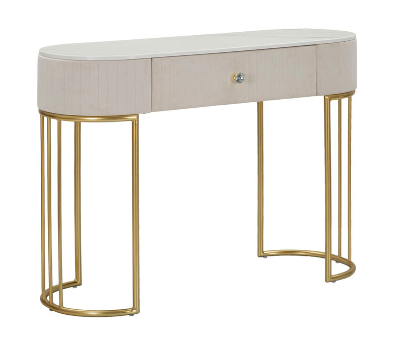 Table console crème avec pieds en métal doré