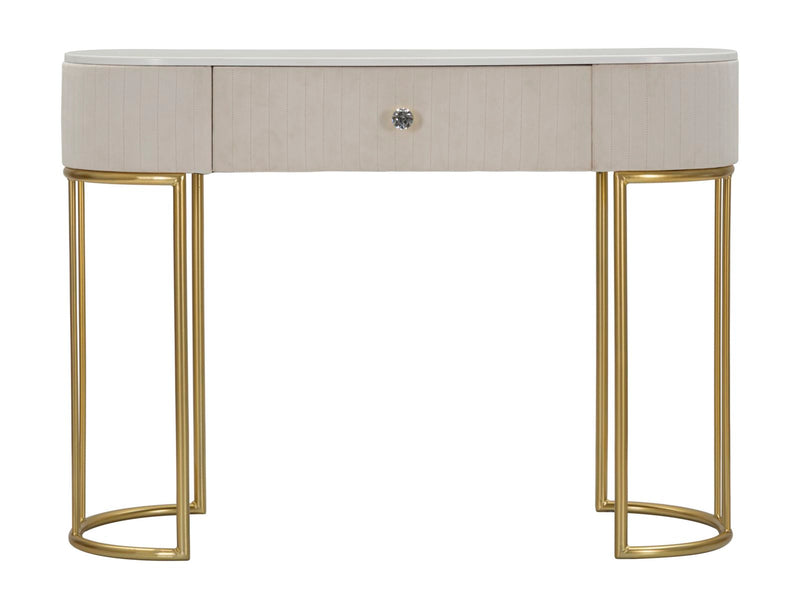 Table console crème avec pieds en métal doré