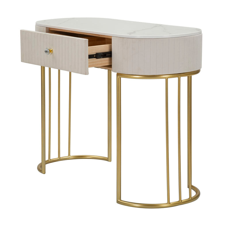 Table console crème avec pieds en métal doré