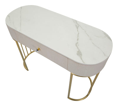 Table console crème avec pieds en métal doré