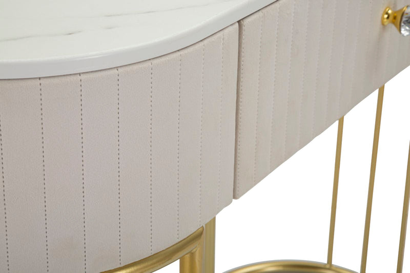 Table console crème avec pieds en métal doré