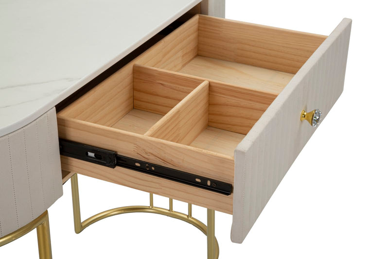 Table console crème avec pieds en métal doré