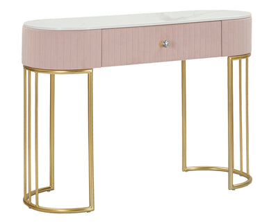 Table console rose avec pieds en métal doré