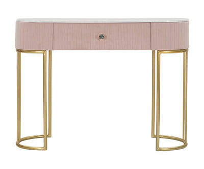 Table console rose avec pieds en métal doré