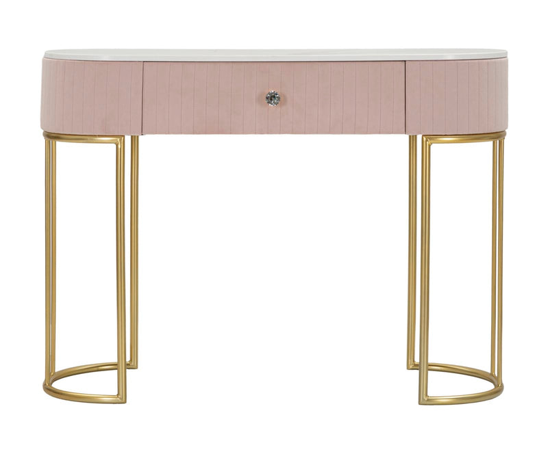 Table console rose avec pieds en métal doré