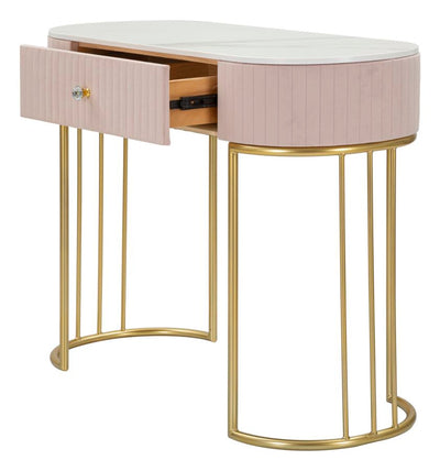 Table console rose avec pieds en métal doré