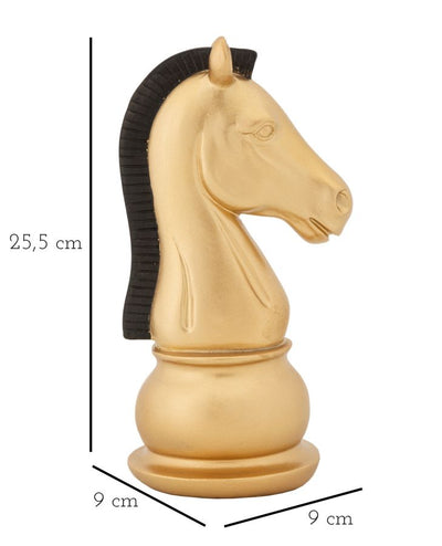 Statue pièce d'échecs en forme de cheval (dorée et noire)