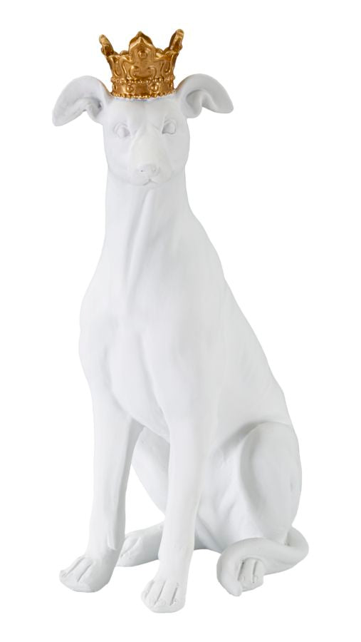 Statue de chien blanc avec couronne dorée (décoration moderne)