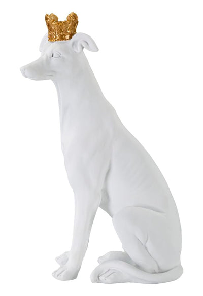 Statue de chien blanc avec couronne dorée (décoration moderne)