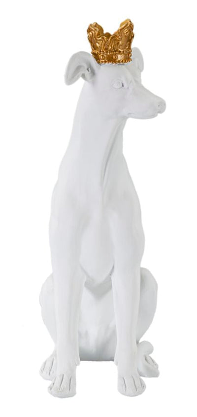 Statue de chien blanc avec couronne dorée (décoration moderne)