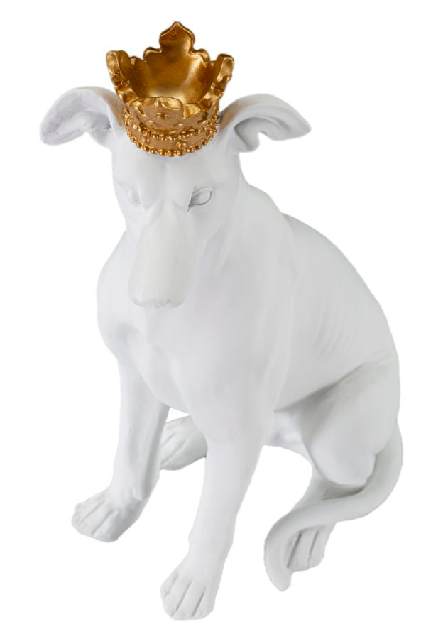 Statue de chien blanc avec couronne dorée (décoration moderne)