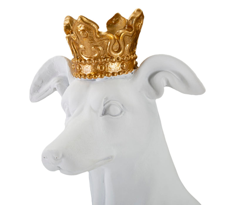 Statue de chien blanc avec couronne dorée (décoration moderne)