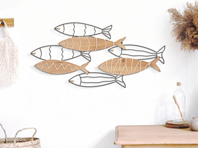 Décoration murale en métal et bois en forme de poisson