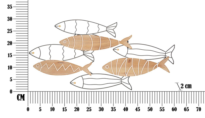 Décoration murale en métal et bois en forme de poisson