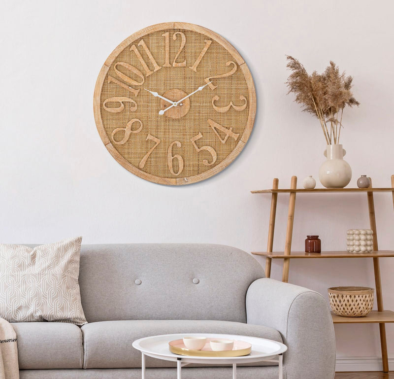 Horloge murale moderne en rotin