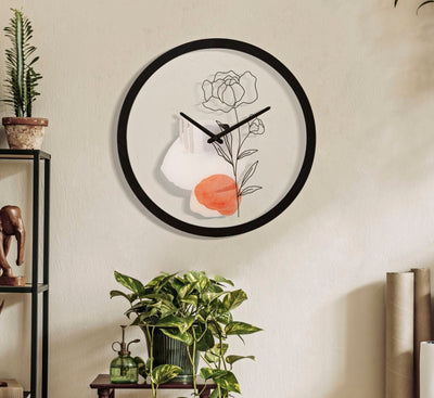 Horloge murale florale Boho en métal et verre