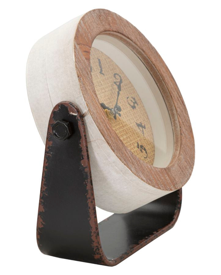 Horloge de table en métal et bois